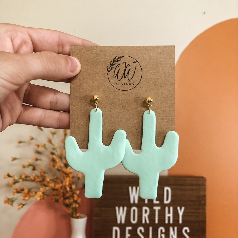 Boho handmade clay cactus earrings